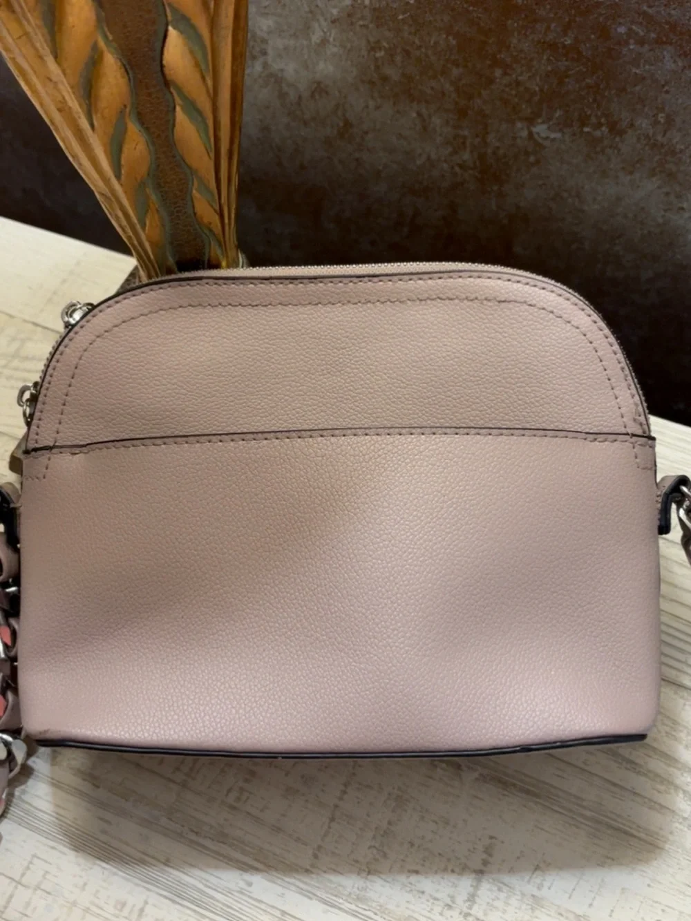 Like New ~ Steve Madden Blush Taupe  W/ Partial Chain-Strap Messenger Bag